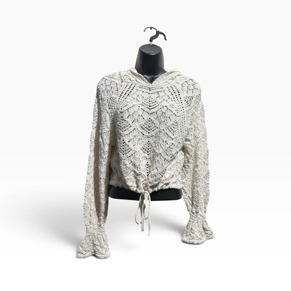 Zara Crochet Hooded Crop Top Women’s Medium Knit Flared Long Sleeve Sweater